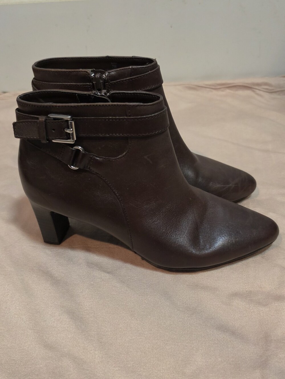 Lauren Ralph Lauren Chesnut Brown Ankle Boots with Buckle Detail US 7 Minor Wear
